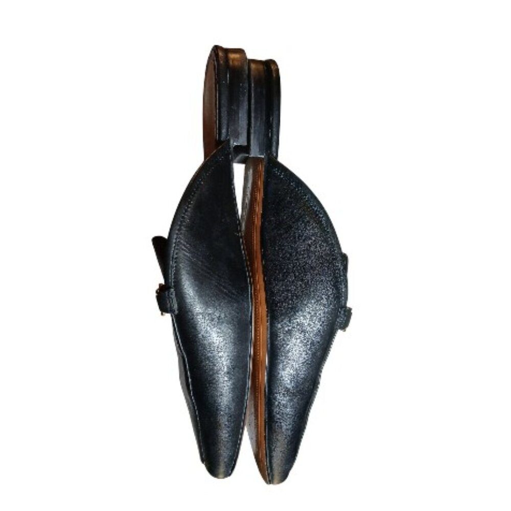 SAM EDELMAN Black Leather Mules Gold Bar & Chain 8M- like new. - Picture 5 of 8